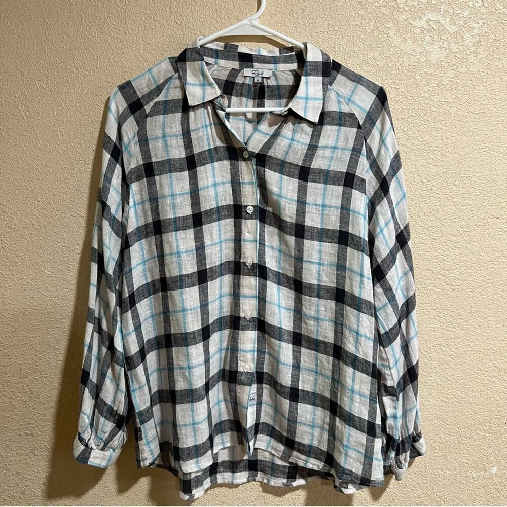 Rails Natalie romantic button up in Plaid White Navy Cerulean MEDIUM